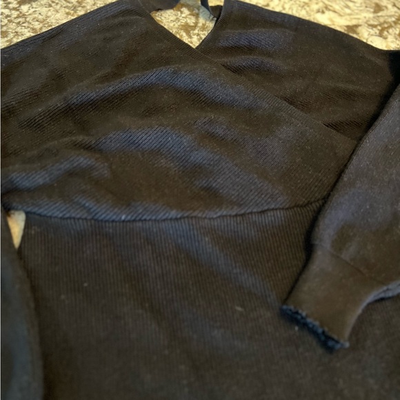 Small Medium Womens Sweater Dress Black Ribbed Long Sleeve Fall Winter Surplice - Picture 16 of 16